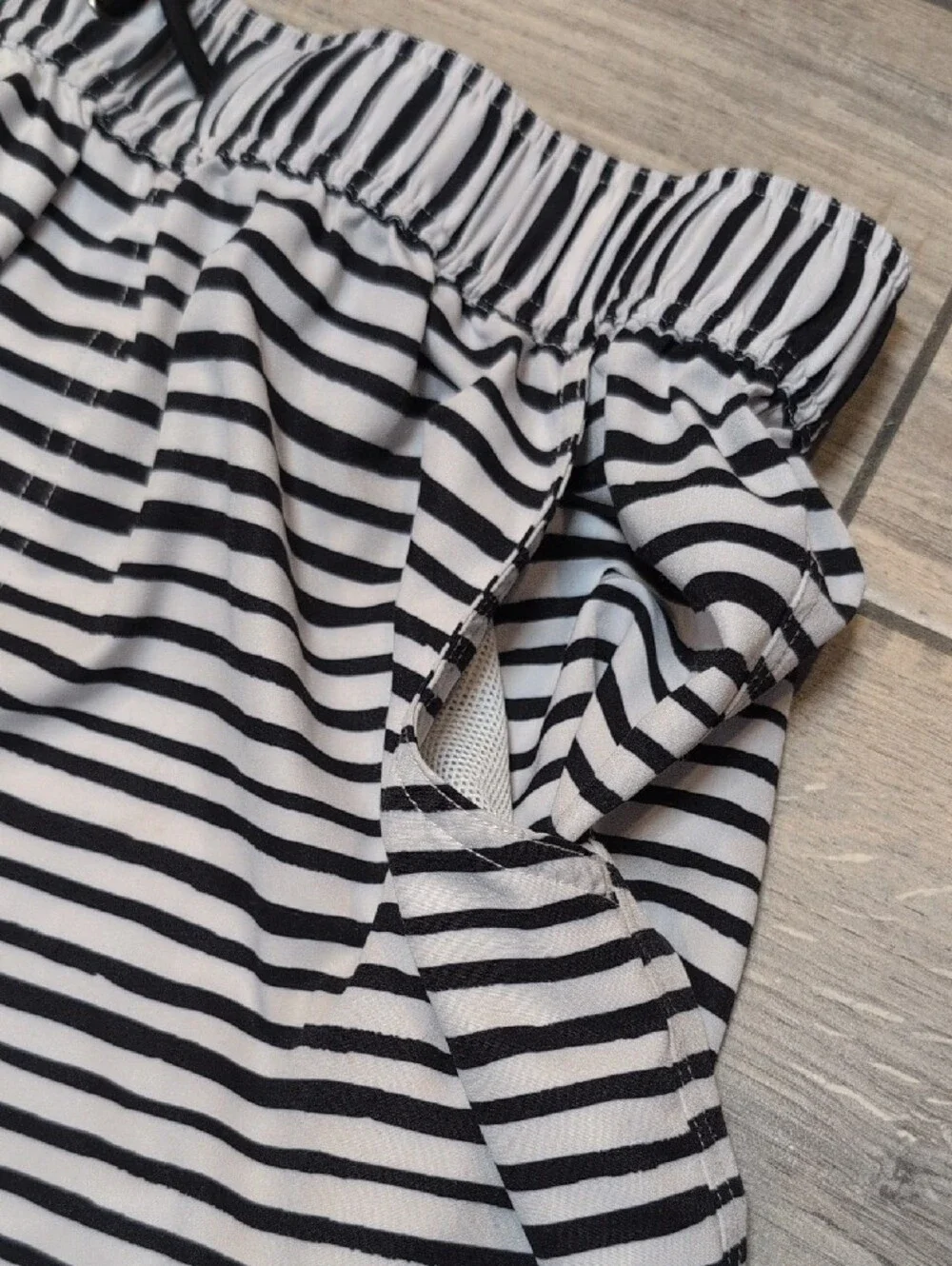 Bronte Men’s Black & White Striped Cabana Preppy Swim Shorts